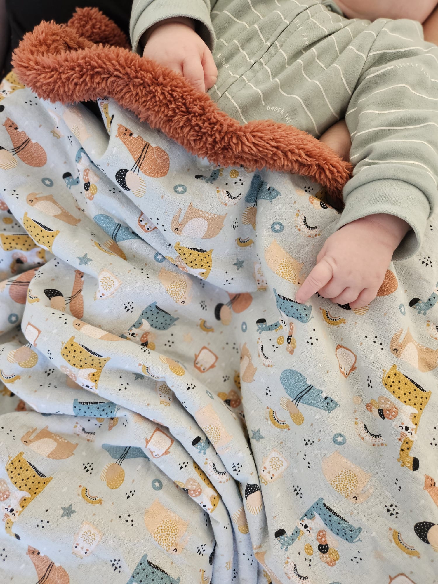Couvertures bébé personnalisée - coton à motifs "au dodo", fourrure vieux rose - modèle Tata créa