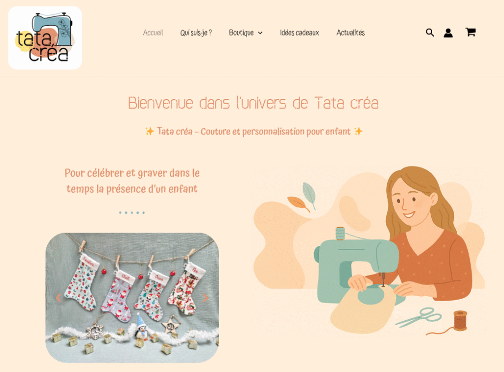 Page d'accueil du site https://tatacrea.com
