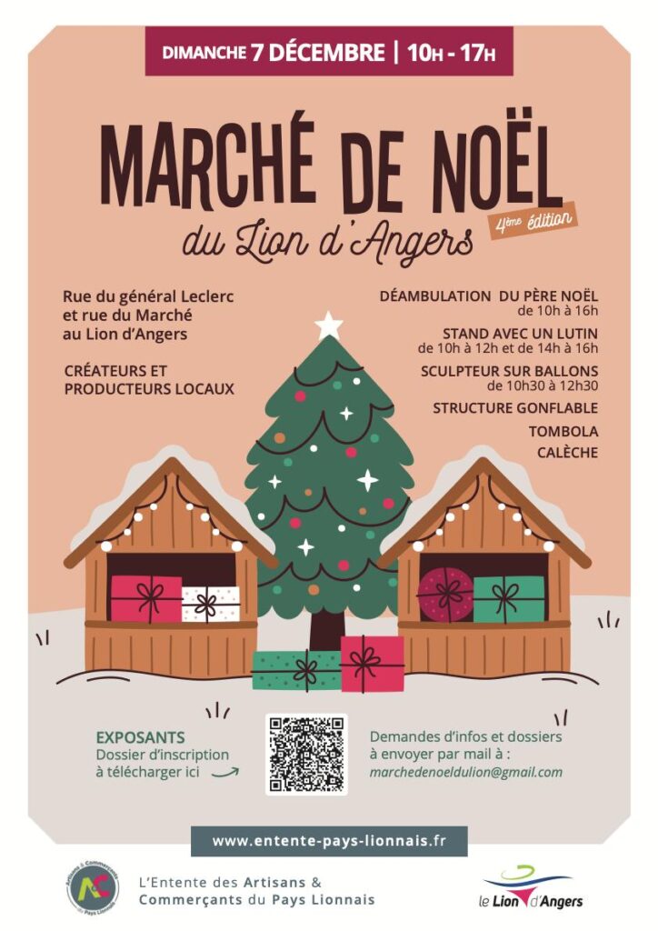 Affiche du marché de Noël du Lion d'Angers, qui aura lieu le 7 décembre 2025