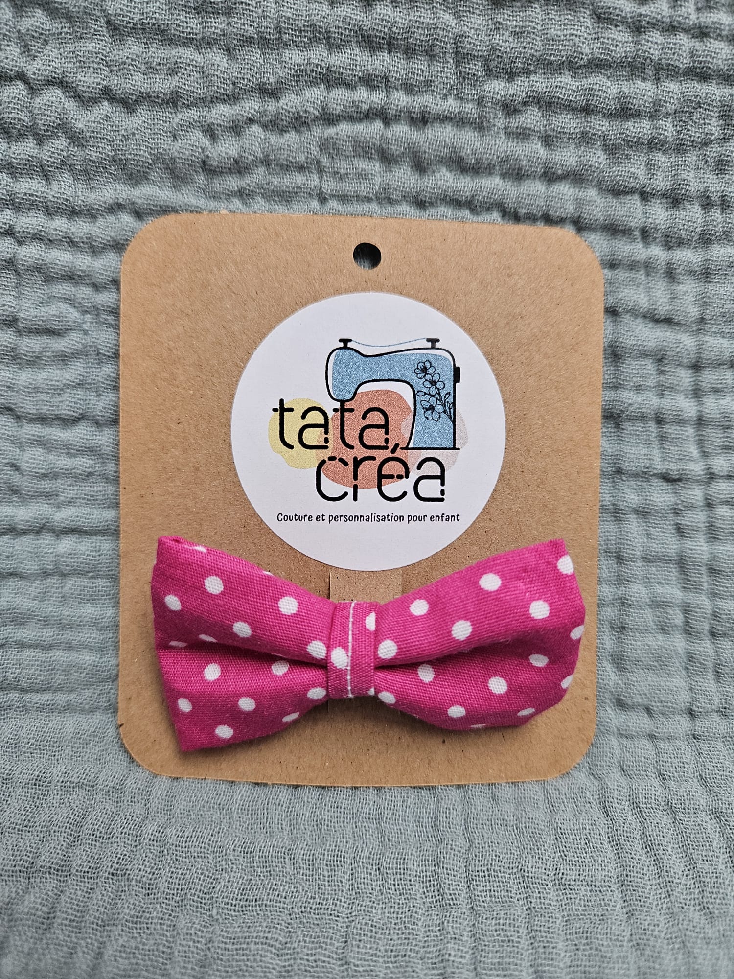 Barrette avec coton à motifs "rose pois blancs"