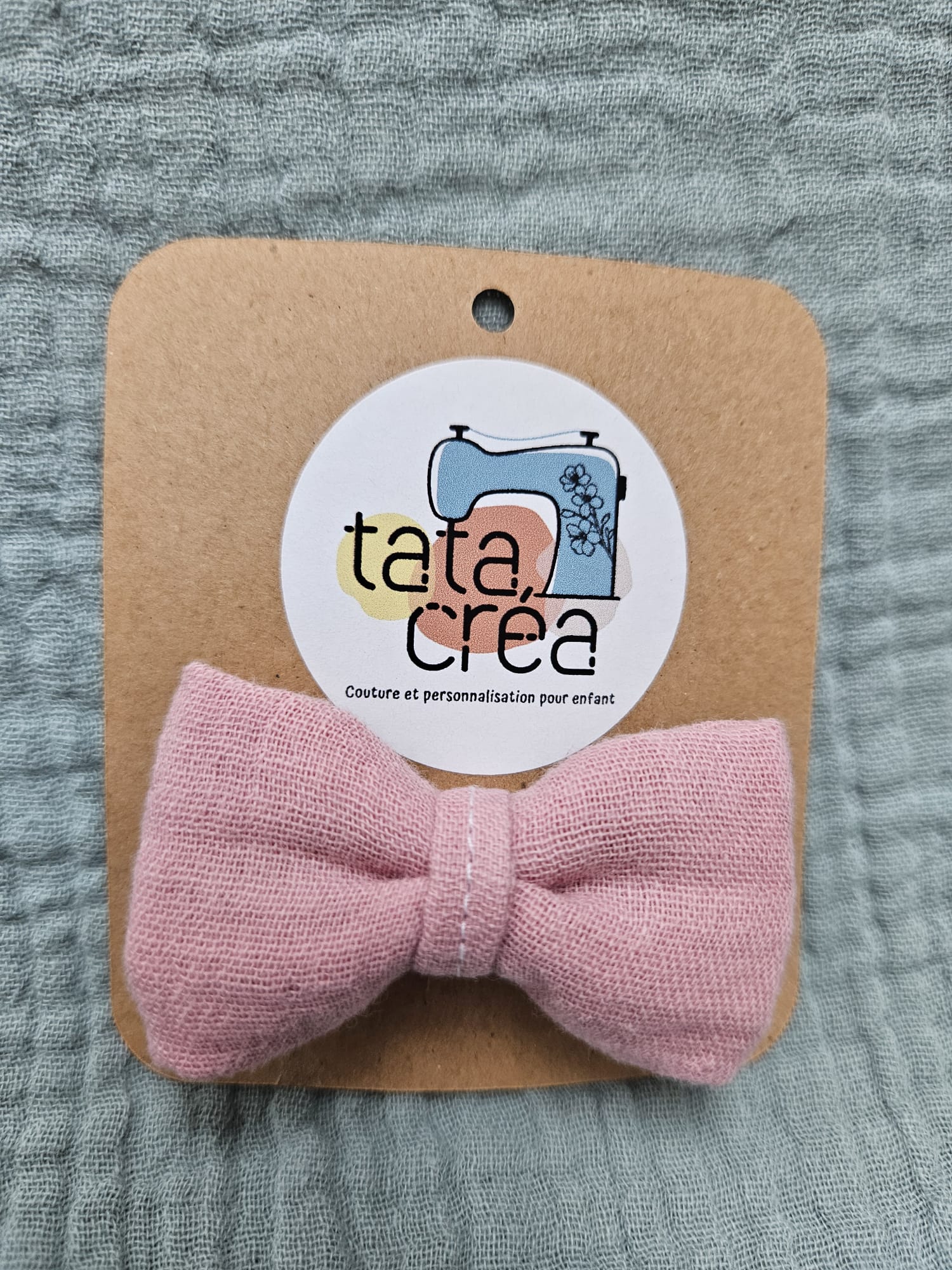 Barrette avec double gaze unie "rose clair"